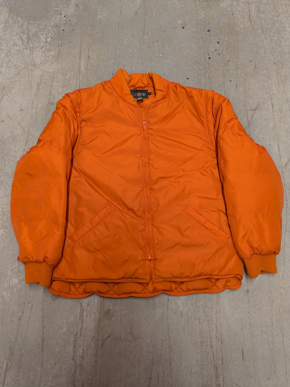 Vintage 90s J Crew Men's Quilted Goose Down Convertible Orange Jacket Size M